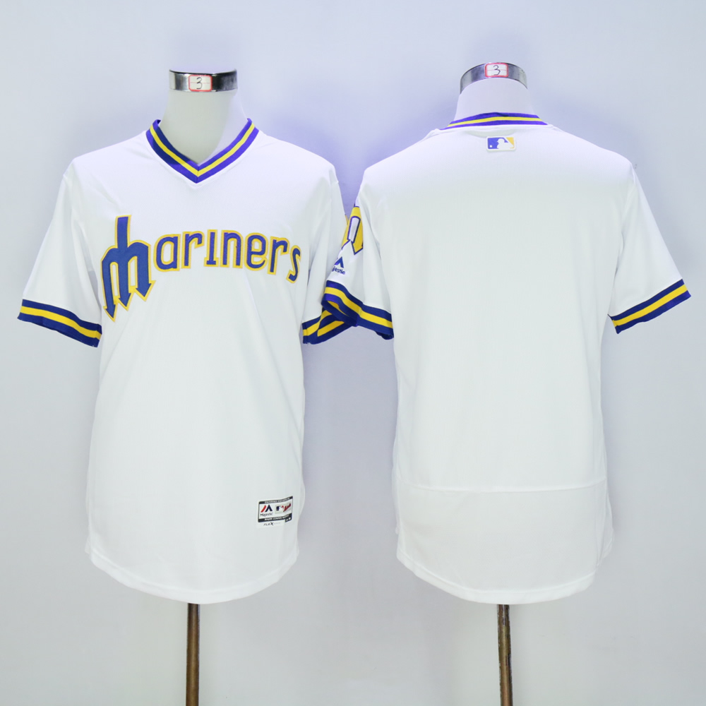 Men Seattle Mariners Blank White Throwback MLB Jerseys->seattle mariners->MLB Jersey